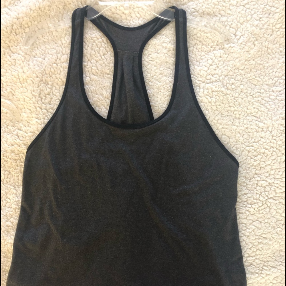 Lululemon tank. Sz2 heather black w/ black piping.